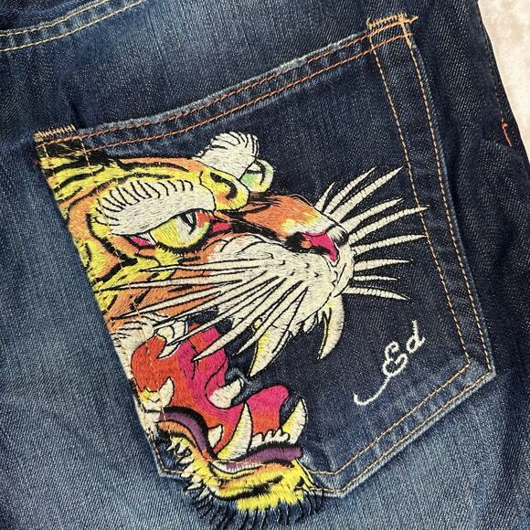 Ed Hardy Embroidered Tigers Baggy Skater Jean Shorts Lot 2008 Men’s Size 34 Y2K - Picture 5 of 11